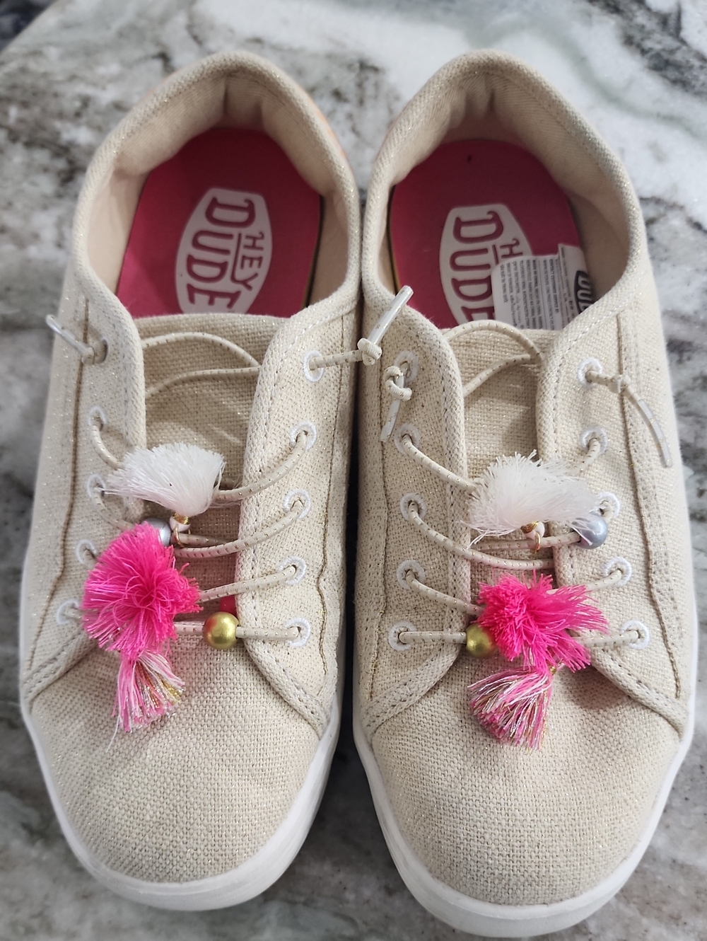 Hey Dude Canvas Sneakers in Cream with Pink Insole